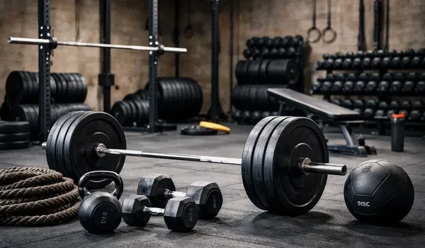 Gymnasium equipment representing the gym and yoga area planned in the Sattva Courtyard clubhouse