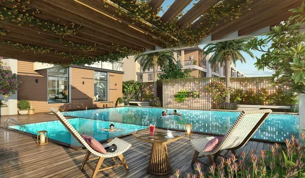 Landscaped leisure deck representing the pool deck and lifestyle zones planned at Sattva Courtyard