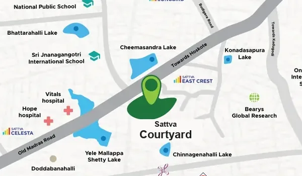 Location map of Sattva Courtyard on Old Madras Road (NH75)