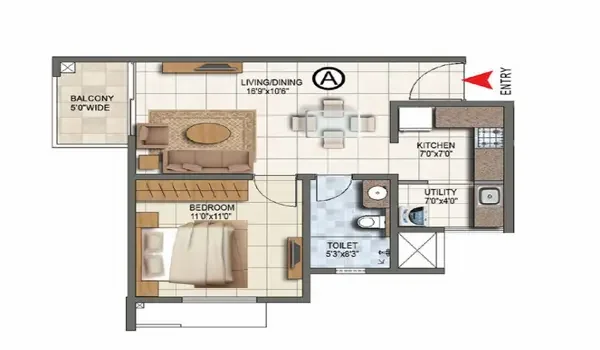 Sattva Courtyard 1 BHK Floor Plan