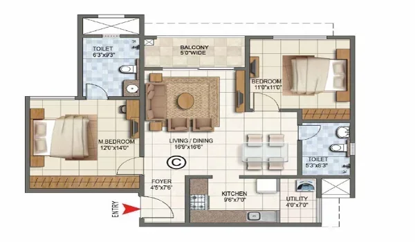 Sattva Courtyard 2 BHK Floor Plan