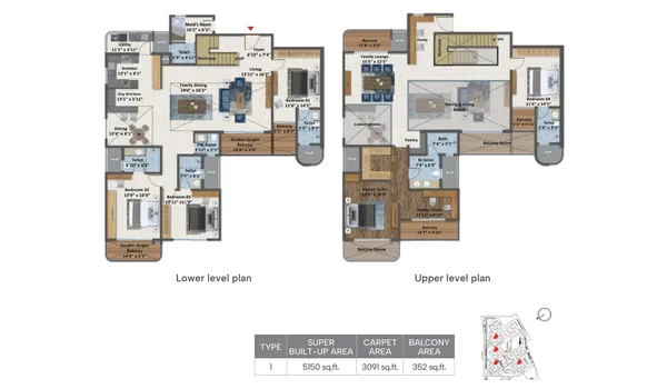 Sattva Courtyard 4 BHK Signature Duplex floor plan in Tower 7, 5,150 sq. ft. SBA